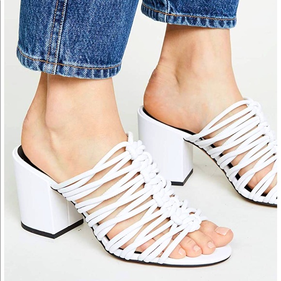 Rebecca Minkoff Calanthe Strappy Block Heel Mules in Bright White Size 8 - Picture 1 of 15